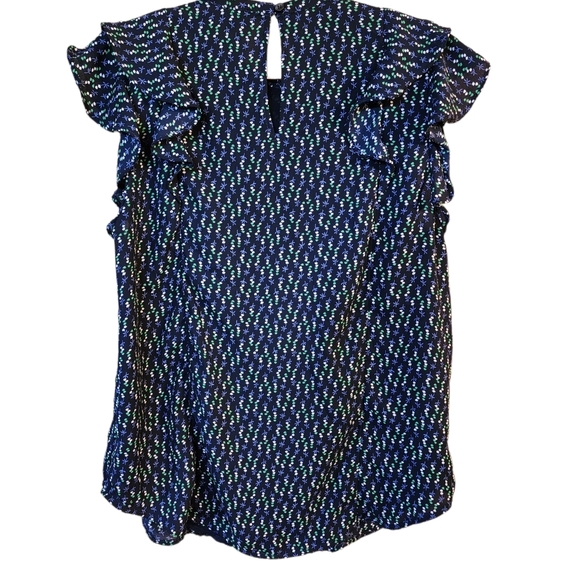 Dark Blue Ann Taylor floral butterfly sleeve blouse with Lace Insertions - Picture 4 of 4